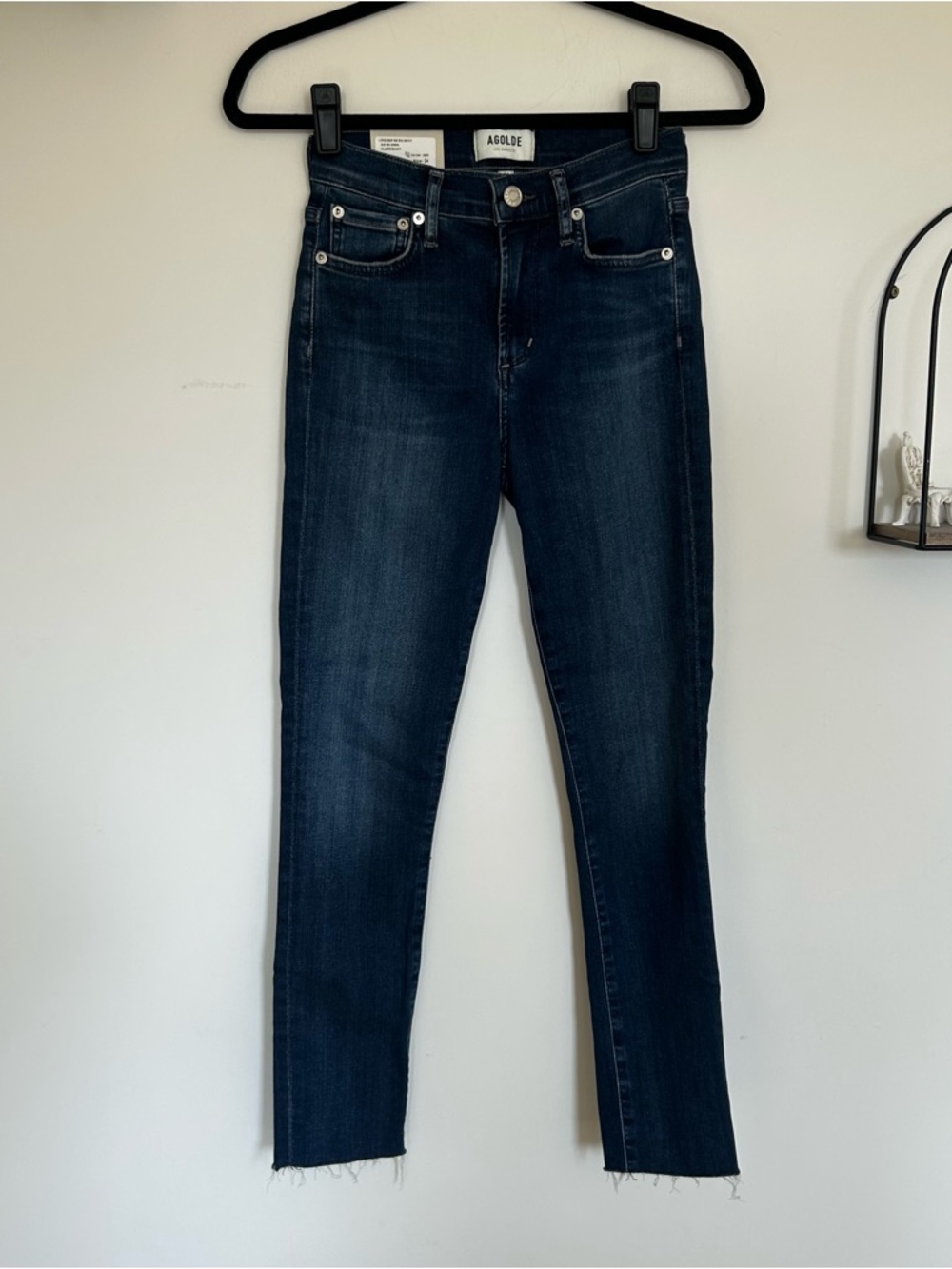 NWT Agolde Sophie Mid Rise Skinny Crop Raw Hem Denim Claremont Blue Jeans 24